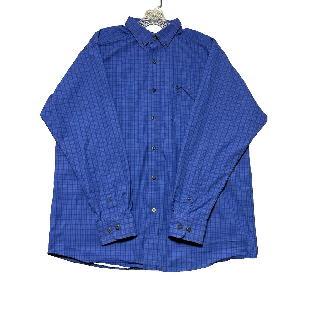 Ariat Pro Bentley Classic Long Sleeve Shirt Mens L Blue Plaid Western Workwear